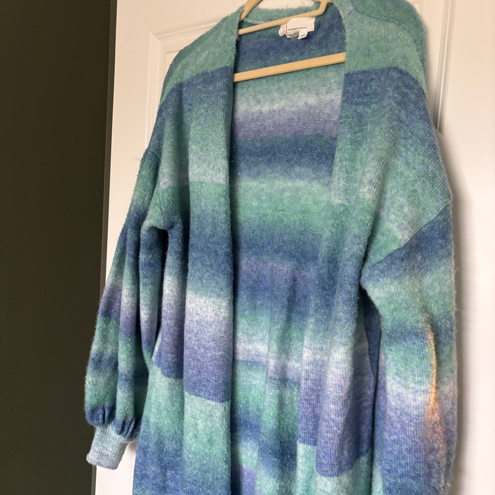 Anthropologie Duster Sweater Cozy Ombre Cool Rainbow Stripe | One Size NWOT